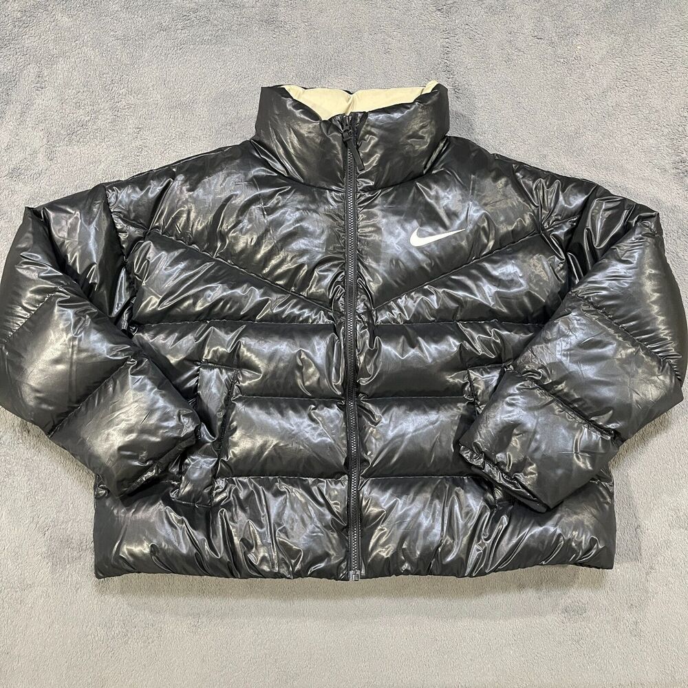 Nike Full Zip Black Glossy Puffer Outdoor Winter Jacket Women's Size XL